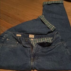 J.Crew flannel lined Blue Relaxed Fit Jeans with Plaid Waistband